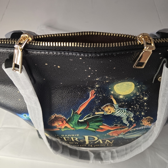 Peter Pan Themed Black Tote Bag New In Package 15" X 13" Faux Leather - Picture 7 of 11